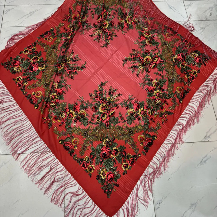 روسری نخی ترکمن دستباف ریشه دار قواره بزرگ 140-150 سانتی ترکیه اصل کد 1650