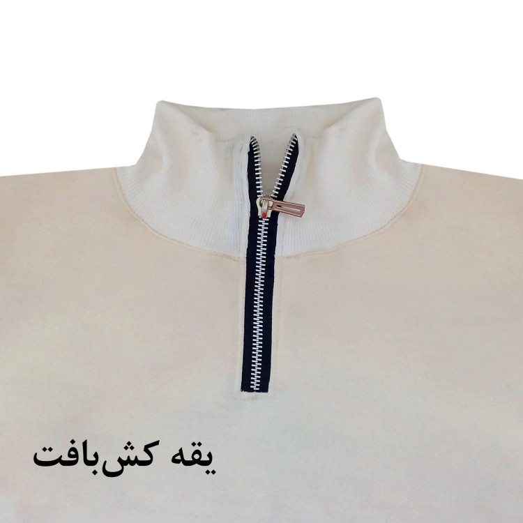 هودی نیم زیپ مردانه دورس اسپان داخل کرک طرح benz مدل d7554 کرم سایز L XL 2XL