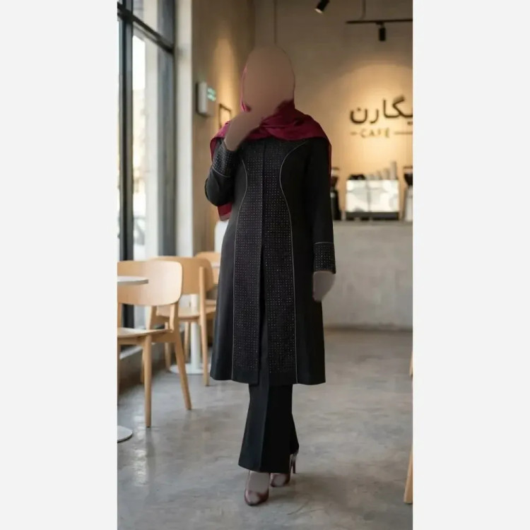 مانتو شانتون لیپینگ مدل تیام سجاف نگین دار سایز 40 تا 52 قد 120