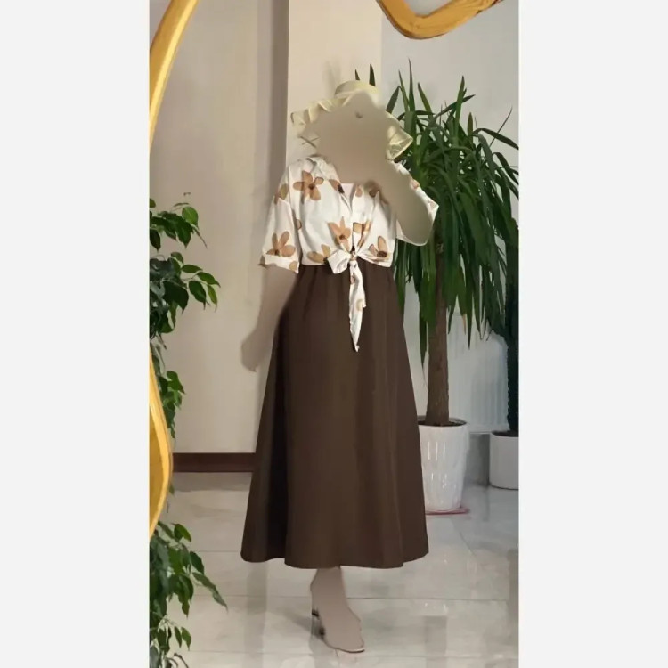 ست شومیز گره ای و دامن همتا فری سایز بوگاتی و لنینت