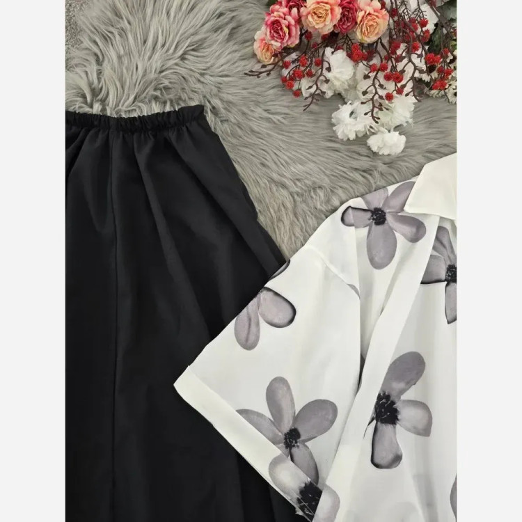 ست شومیز گره ای و دامن همتا فری سایز بوگاتی و لنینت