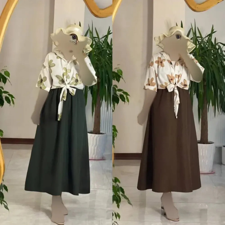 ست شومیز گره ای و دامن همتا فری سایز بوگاتی و لنینت