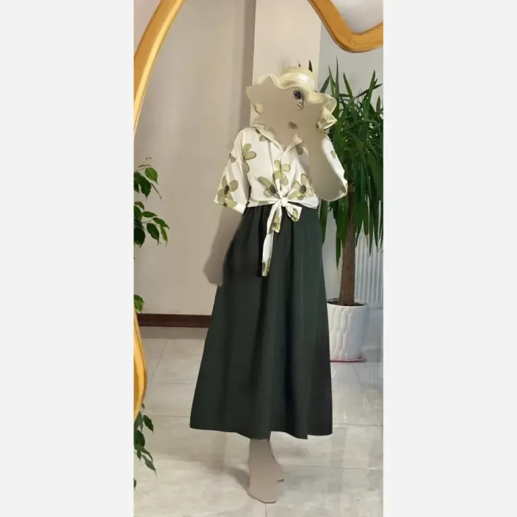 ست شومیز گره ای و دامن همتا فری سایز بوگاتی و لنینت