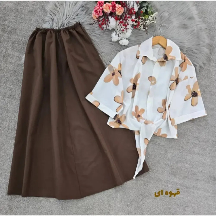 ست شومیز گره ای و دامن همتا فری سایز بوگاتی و لنینت
