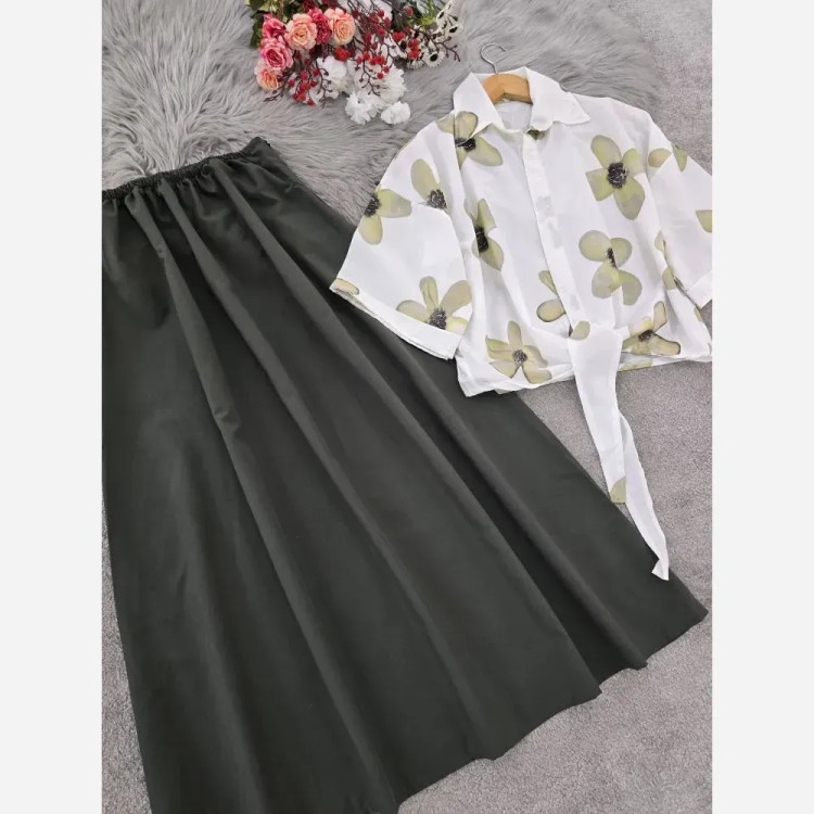 ست شومیز گره ای و دامن همتا فری سایز بوگاتی و لنینت