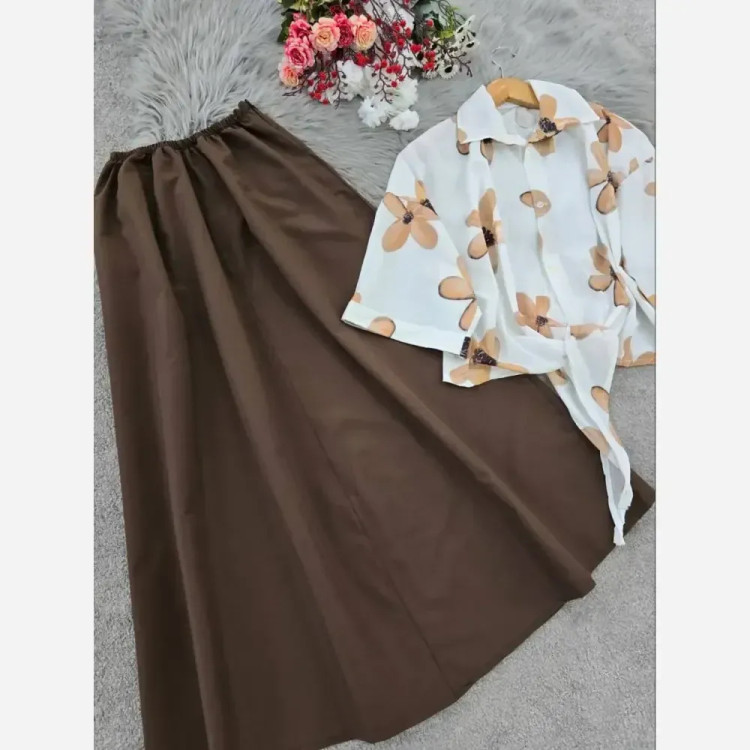 ست شومیز گره ای و دامن همتا فری سایز بوگاتی و لنینت