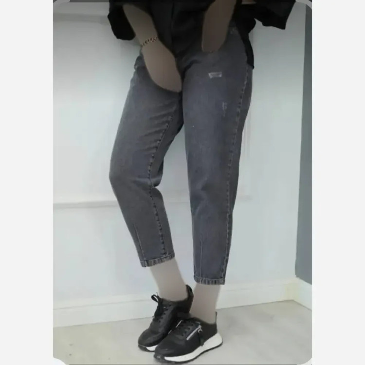 شلوار مام فیت جین اصل کمر کش رنگ ذغالی و مشکی سایز 40 تا 44 قد 90