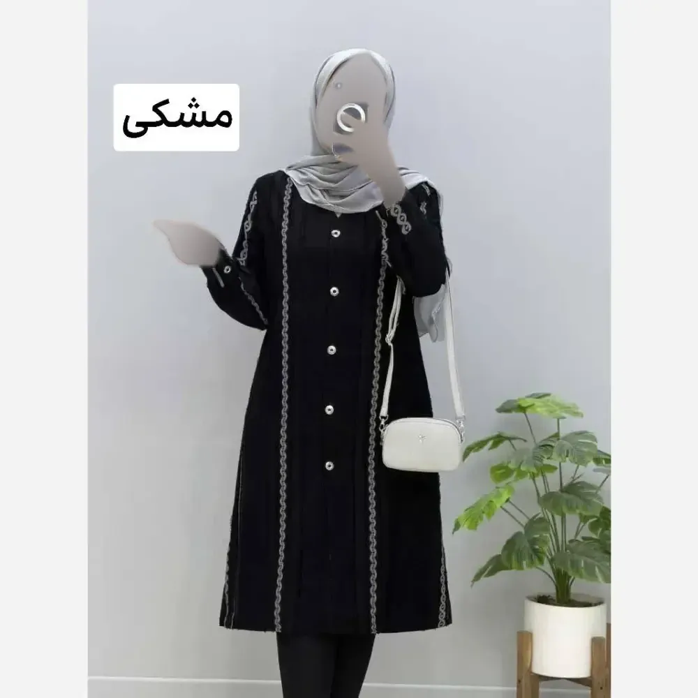 مانتو بلند زنانه کرپ ژاکارد مشکی سایز بزرگ 42 تا 54
