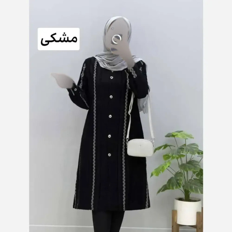 مانتو بلند زنانه کرپ ژاکارد مشکی سایز بزرگ 42 تا 54