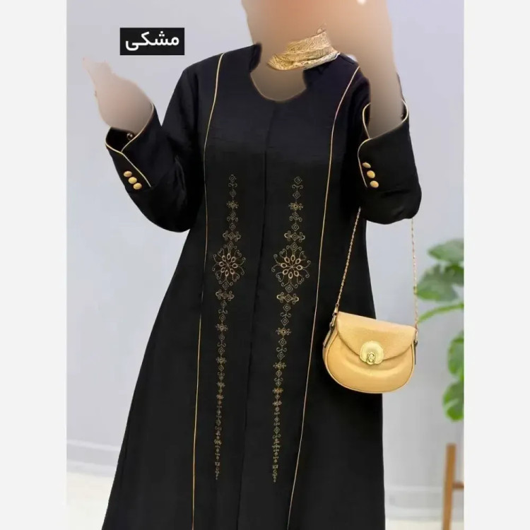 مانتو مزونی بلند یقه هفت ایستاده جنس شانتون صوفیا سایز بزرگ مناسب سایز 46 تا 54