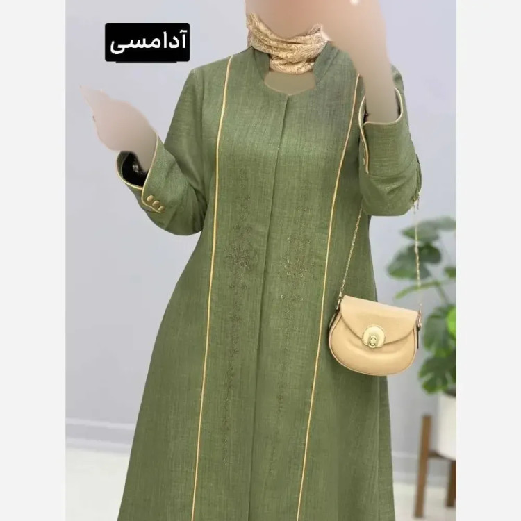 مانتو مزونی بلند یقه هفت ایستاده جنس شانتون صوفیا سایز بزرگ مناسب سایز 46 تا 54