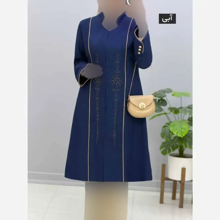 مانتو مزونی بلند یقه هفت ایستاده جنس شانتون صوفیا سایز بزرگ مناسب سایز 46 تا 54