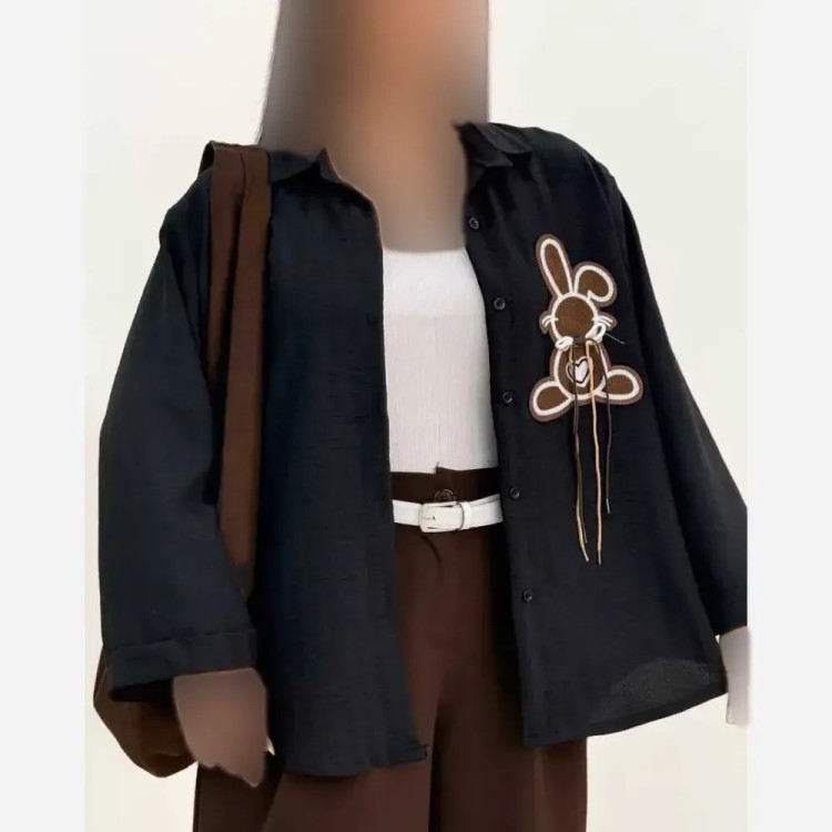 شومیز خرگوشی شانتون مشکی فری سایز 38 تا 46