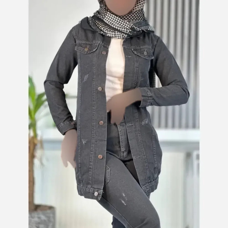 کت جین بلند زنانه ضخیم سنگشور شده در رنگ ها و سایزهای متنوع