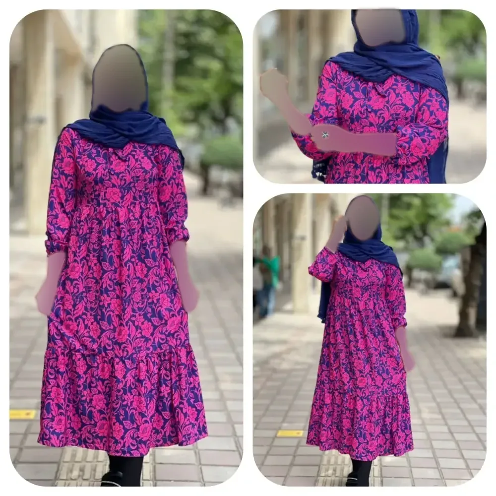 پیراهن ساحلی گلدار بوگاتی اعلاء فری سایز بنددار یقه قابل تنظیم بدون آبرفت و رنگدهی