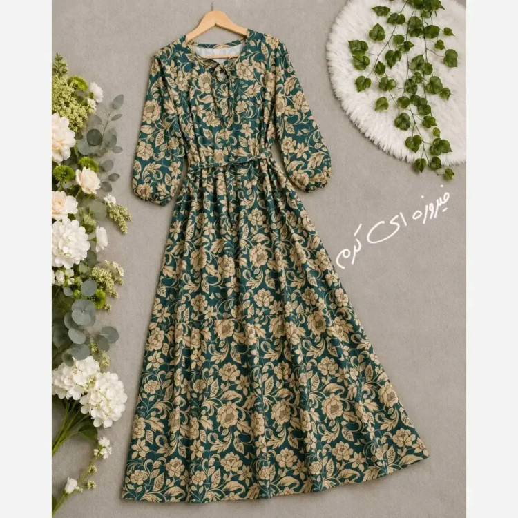 پیراهن ساحلی گلدار بوگاتی اعلاء فری سایز بنددار یقه قابل تنظیم بدون آبرفت و رنگدهی
