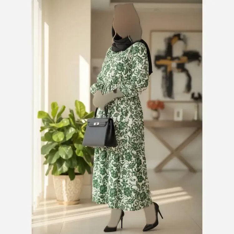 پیراهن ساحلی گلدار بوگاتی اعلاء فری سایز بنددار یقه قابل تنظیم بدون آبرفت و رنگدهی