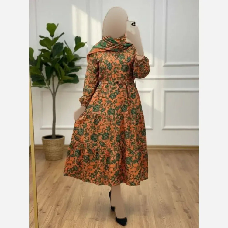 پیراهن ساحلی گلدار بوگاتی اعلاء فری سایز بنددار یقه قابل تنظیم بدون آبرفت و رنگدهی
