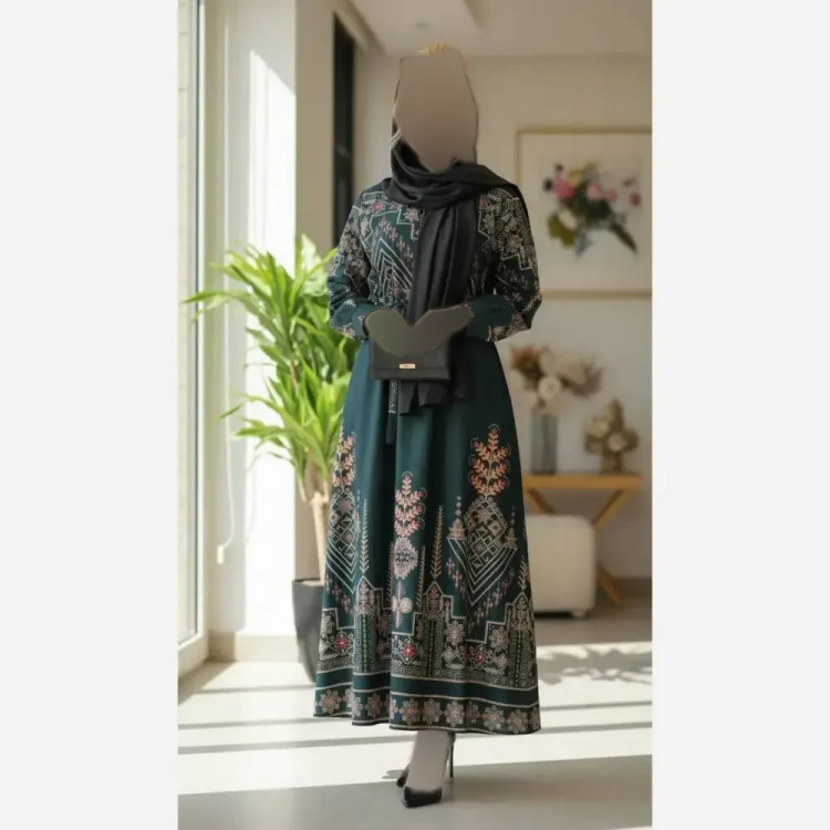 پیراهن سنتی یقه چین دار بوگاتی اعلاء فری سایز قد 140