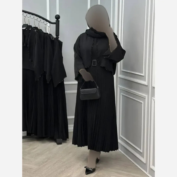 سه تیکه فاریا سارافون بوگاتی و کت کرپ مازراتی رنگ مشکی سایز فری 38 تا 46