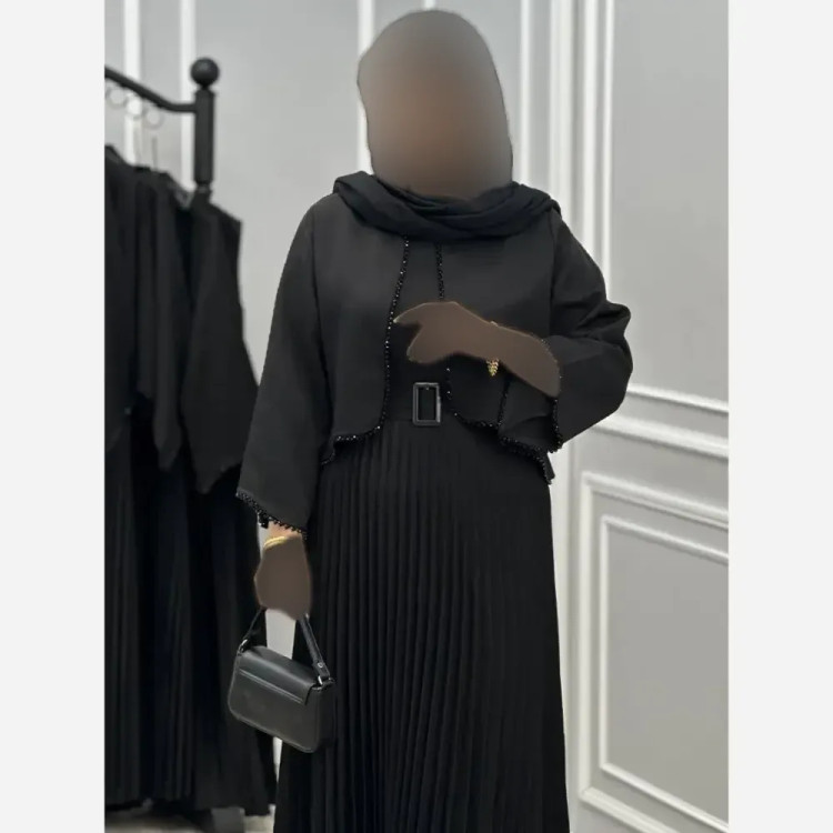 سه تیکه فاریا سارافون بوگاتی و کت کرپ مازراتی رنگ مشکی سایز فری 38 تا 46