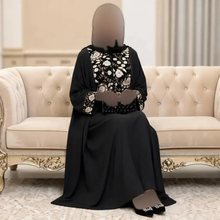مانتو عبایی سوزن دوزی جنس الیزه درجه یک فری سایز