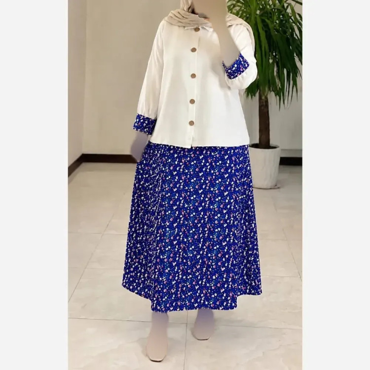 ست شومیز دامن گل گلی فری سایز زنانه مدل سوفیا زنبوری و کراش چاپی