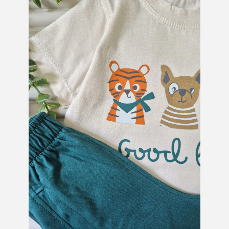 ست تیشرت و شلوارک راحتی بچگانه طرح حیوانات Good Boy نخ پنبه اعلا سایز 40 تا 50