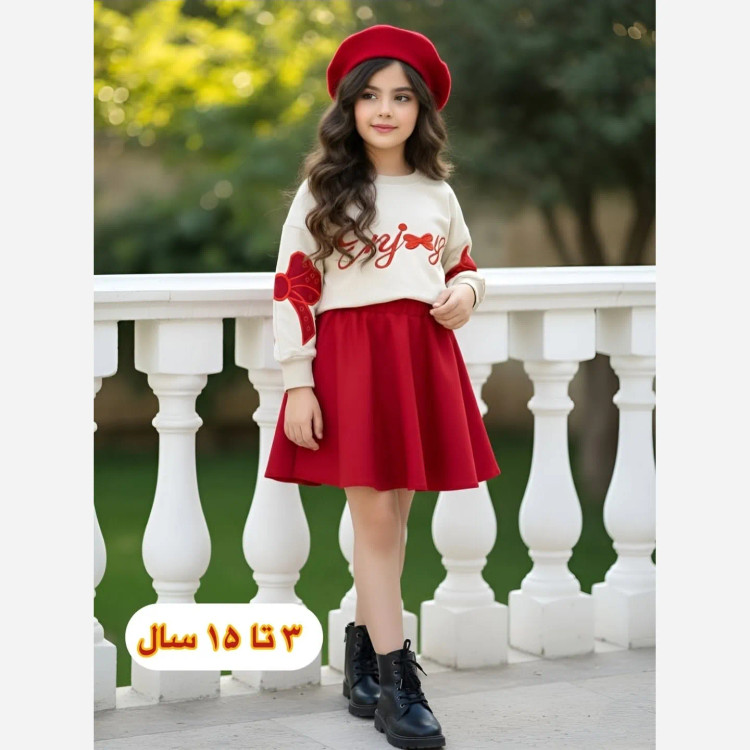 ست بلوز دامن و کلاه دخترانه یلدایی سایز 45 تا 70 از نخ پنبه دورس و کتان درجه یک