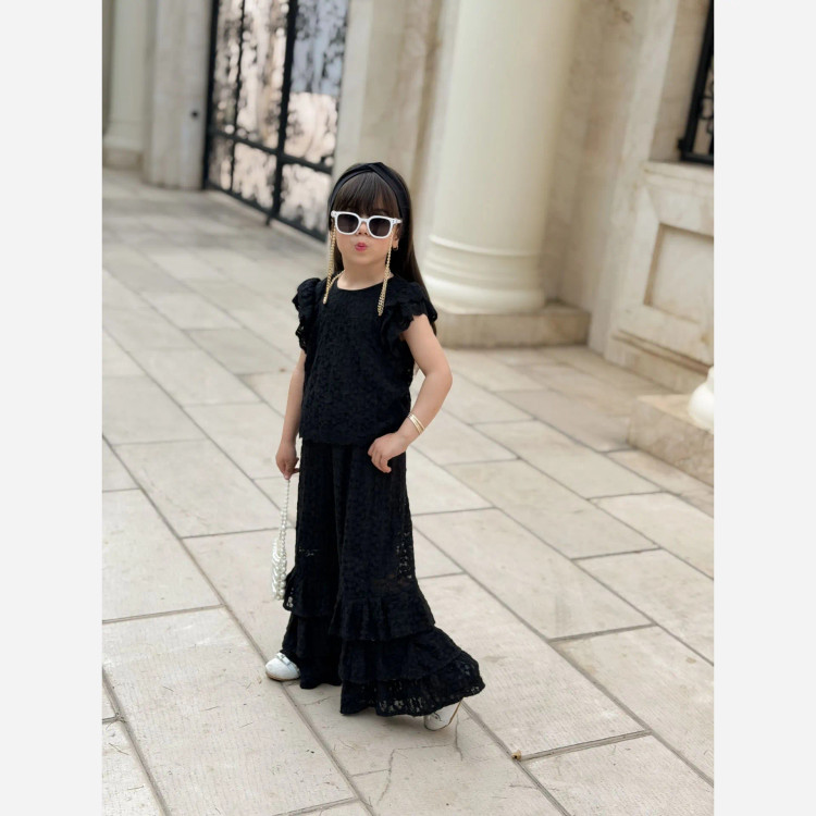ست تاپ و شلوار دخترانه دانتل مجلسی ترک نرم مناسب 3 تا 10 سال