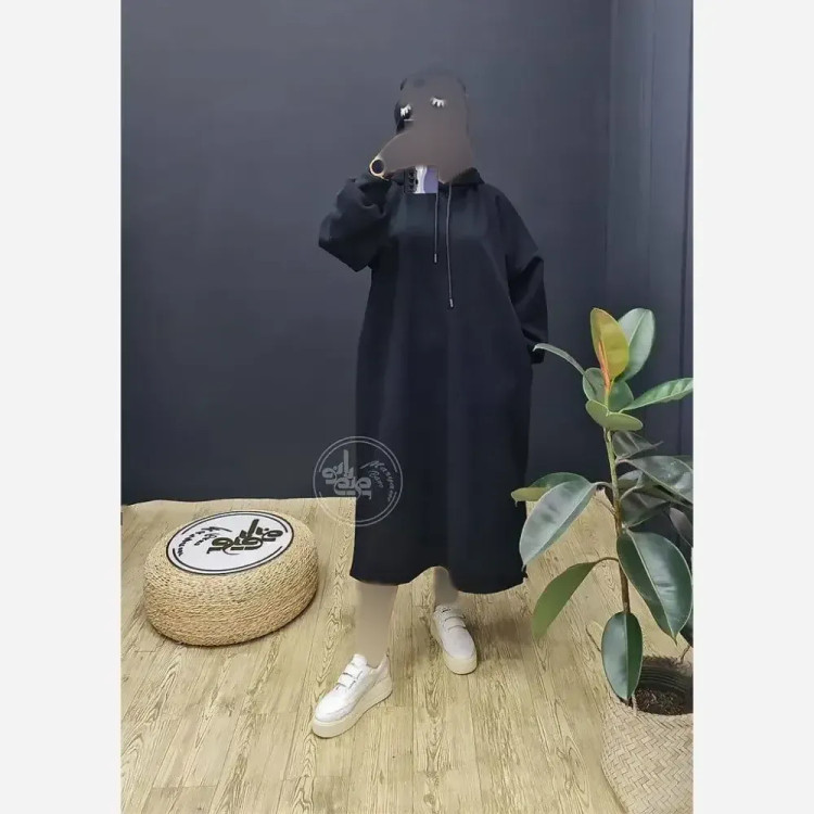 هودی زنانه مدل لندو دورس تو کرکی ضخیم کلاه دار رنگ مشکی سایز فری 38 تا 46