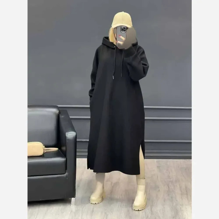 هودی زنانه مدل لندو دورس تو کرکی ضخیم کلاه دار رنگ مشکی سایز فری 38 تا 46