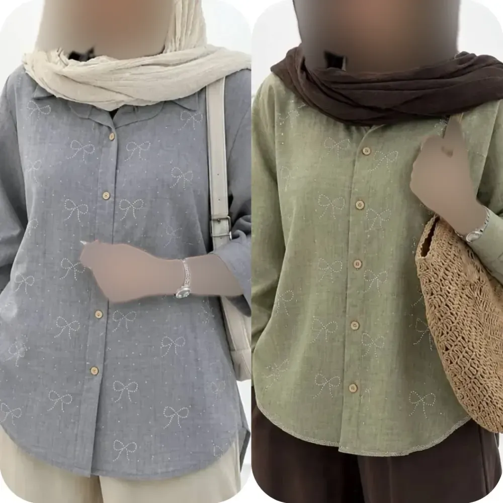 شومیز مانتویی نگین پاپیون جنس شانتون